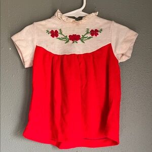 Vintage Red Floral Embroidered Kids Top